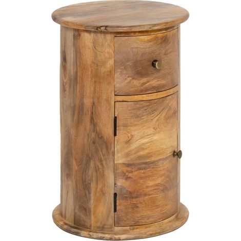 Made In Meubles – Table de chevet ronde en bois de manguier – 1 tiroir – Dimensions 60x40x40 cm – Style rustique pour chambre à coucher (1/5)