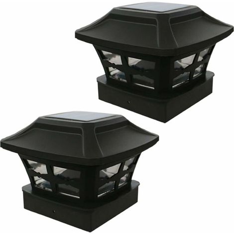 Solar Post Cap Lights, Outdoor LED Lighting Deck Fence Cap Light Two Light Modes Warm White/Bright White Suitable for 4x4inch Wooden Posts (2pack),Black (1/5)