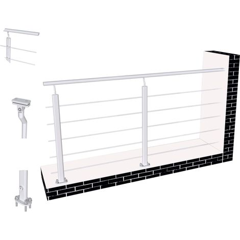 Océan Garde-corps aluminium 200 cm - Rampe d'escalier argenté - Intérieur & extérieur - Idéal pour entrée de maison ou jardin (1/5)