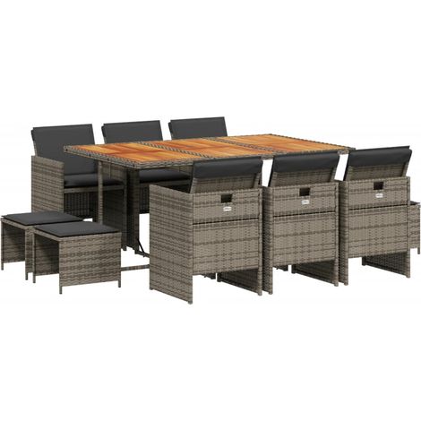 Maison Exclusive - Set da Pranzo da Giardino 11pz con Cuscini in Polyrattan Grigio (1/5)
