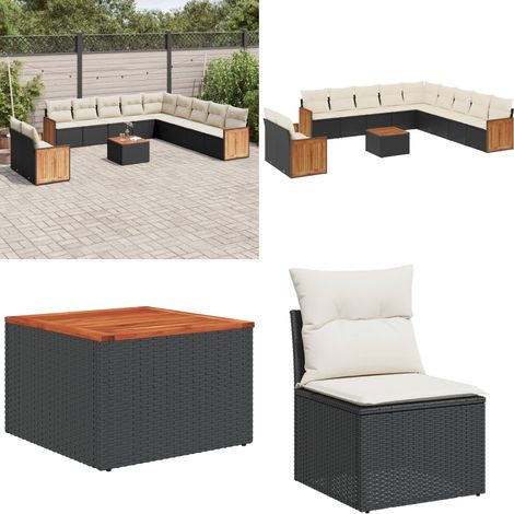 12-tlg. Garten-Sofagarnitur mit Kissen Schwarz Poly Rattan - Gartenmöbel Set - Rattan Möbel - Outdoor Möbel - Esstisch - Lounge Set - Home & Living (1/5)