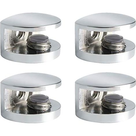 Pince à Verre Support D’étagère en Verre Support de Tablette Mural Fixation Réglable, Verre Adaptatif de 5-8 mm d'Épaisseur, Finition Polie en Alliage de Zinc, 4 Pcs, EBL3008-4P