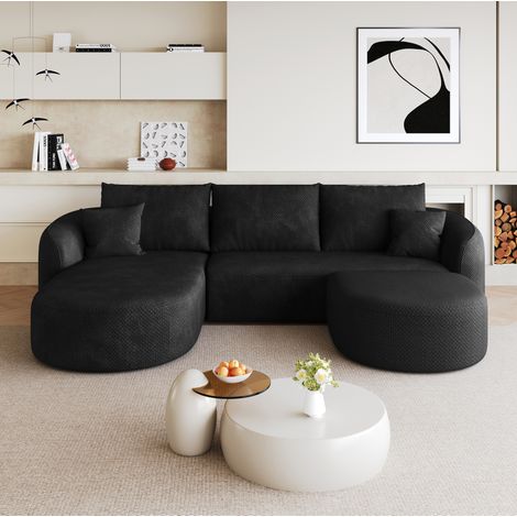 Canapé d'angle modulable en tissu noir, sans montage, design compact pour salon, appartement et chambre (1/5)