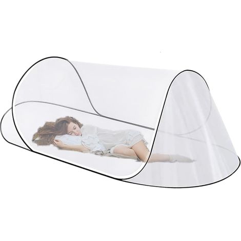 Tente moustiquaire pop‑up pliable blanche 200×80×56 cm, filet anti‑moustiques lit simple voyage camping (1/5)