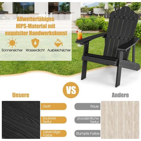 Adirondack-Stuhl mit Getränkehalter, Schwarz, wetterfest, HIPS
