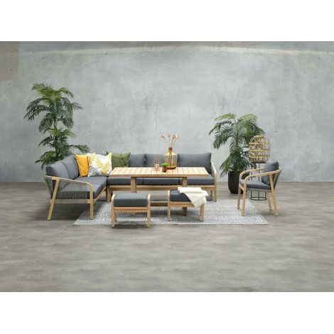 Garden Impressions Dining-Ecklounge "Cubatao" inkl. Sessel, Sitzbank, Tisch, Hockern und Kissen, natur / grau, links (1/5)