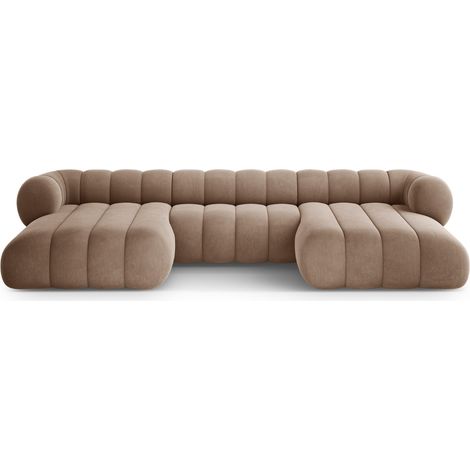 Canapé panoramique 6 places en velours beige foncé (1/5)