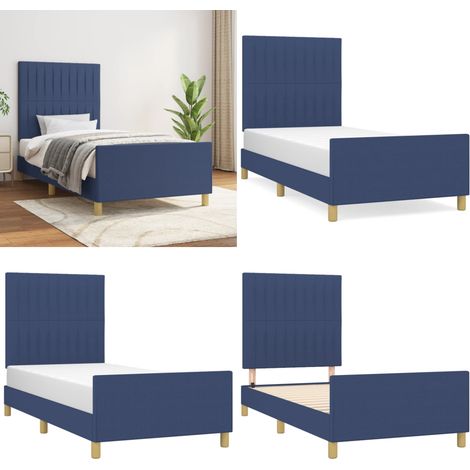 Bettgestell ohne Matratze Blau 100x200 cm Stoff - Bettestel - Holzbettfundament - Lattenrost - Kopfteil - Blau - Home & Living