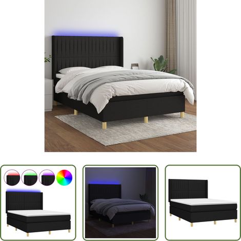 vidaXL LED-Streifen -  Boxspringbett mit Matratze & LED Schwarz 140x200 cm Stoff (1/5)