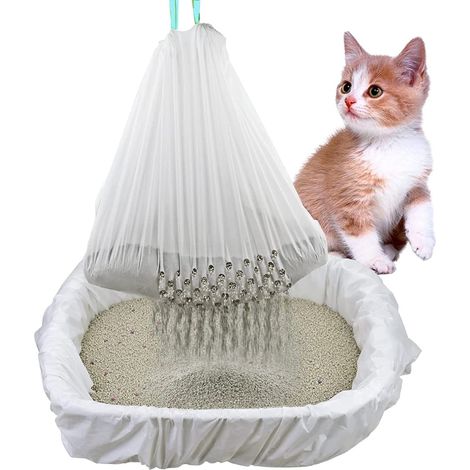 Sachet Pour Litière Pour Chat - 76 Trous De Filtration - Cordon De Fermeture - Épaisseur 0,0032 Cm - Taille L 94 X 45,7 Cm - Lot De 7 (1/5)