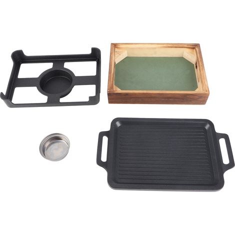 Barbecue de table portable avec base en bois antiadhésive, réchaud à alcool compact, idéal pour les restaurants, la maison et le camping. (1/5)