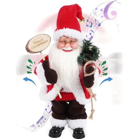 Giocattolo di Babbo Natale animato, Babbo Natale che canta e balla con faccia a LED e canzone Jingle Bell, decorazione per feste di Natale al coperto (1/4)