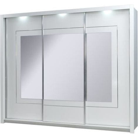 Armoire PANAREA 3 portes coulissantes avec miroirs et LED, finition chrome, design moderne