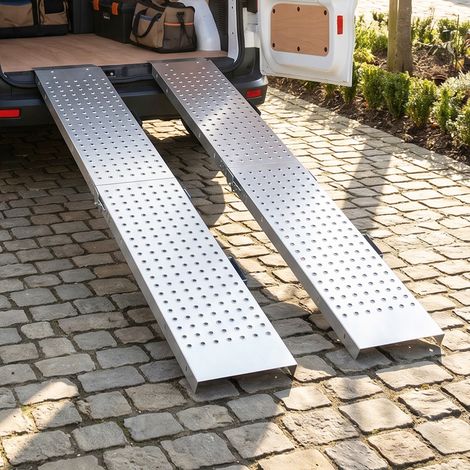 Lot de 2 Rampes de Chargement Pliantes avec Poignées et Surface Antidérapante, Charge Max. 400 kg, 180 x 25,5 cm, Argent (1/5)