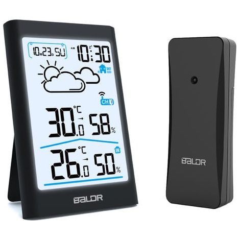 Station Météo sans Fil avec Capteur Extérieur Thermomètre Hygromètre Prévisions sur 12h Support 3 Capteurs Noire (1/5)