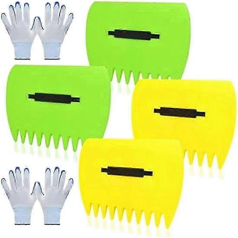 Ensemble de 2 paires de gants et pelle à feuilles de jardin, pelle à feuilles légère à manche réglable, râteau à main en plastique (1/5)