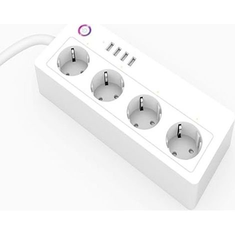 Irovami Multiprise intelligente WiFi 4+4 – 4 prises surtension, 4 USB, minuterie, Alexa – Idéal pour maison, bureau, commande vocale (1/4)