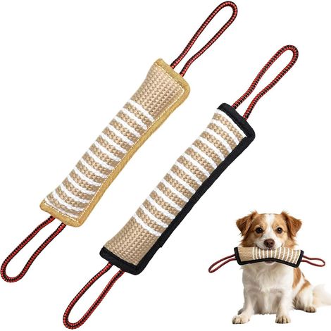 Lot de 2 Boudin À Mordre Jouet pour Chiens Jute 30 cm Jouet Chien Indestructible Jouet Gros Chien avec 2 Anses Robuste Boudin Mordant Chien pour Dressage Tirage (1/5)