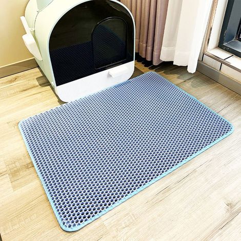 Tapis de litière pour chat bleu 3045CM1 EVA double couche nid d'abeille tapis de piège à litière pour chat tapis de litière pour chat antidérapant (1/5)