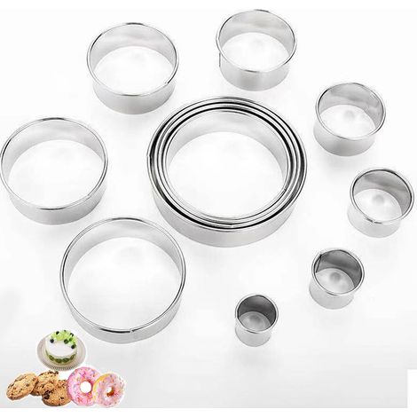 Emporte-pièce Rond - En Acier Inoxydable - Lot de 12 Tailles Différentes - Pour Pâtisserie, Pâte à Cookies, Pâte à Sucre, Fromage, Fruits Mous - Avec Boîte de Rangement en Fer-Blanc (1/5)