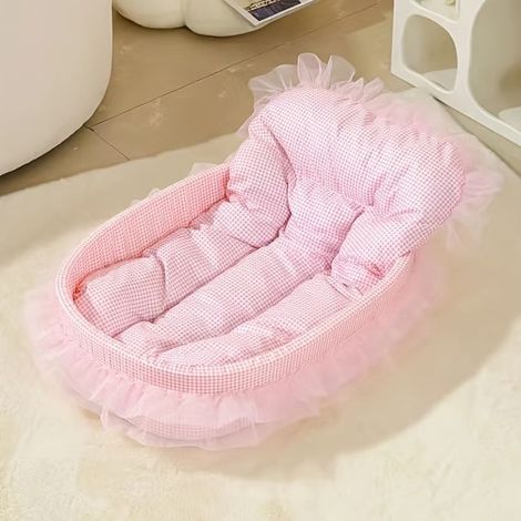 BelleRise - Rosa Katzensofabett — Ein gemütliches Haustiernest, geeignet für alle Jahreszeiten, eine bezaubernde Chaiselongue im "Prinzessinnenstil". (1/5)