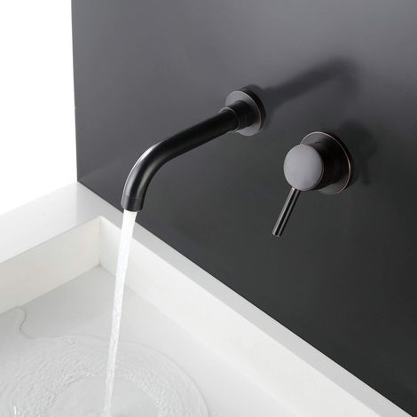 Robinet Lavabo Mural, Mitigeur Robinet Salle de Bains en Laiton, Noir Mat (1/5)