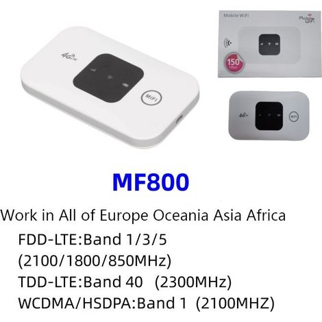MF800 Portable 4G WiFi Router for Cars, Portable Mobile MiFi, Removable Battery Model B1/3/5/40 -- White (1/4)