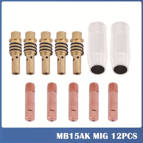 12pcs Poste a Souder Mig sans Gaz Embouts de Contact de Buse de Soudage 15AK MIG/MAG Support de Connecteur de Gaz 0,8 mm, Buse Gas Conique, Support Tube de Contact, Consommables de Chalumeau