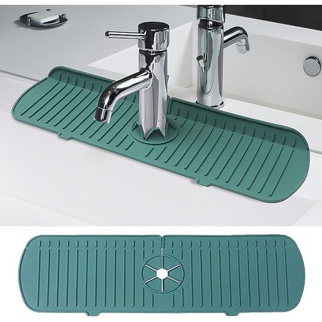 Protection anti-éclaboussures pour évier de cuisine - Tapis de robinet avec récupérateur de gouttes et porte-éponge, grande taille pour la cuisine et la salle de bain (vert)