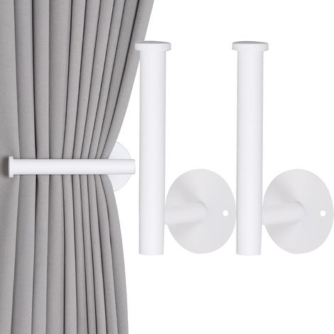Lot de 2 embrasses de Rideaux adhésives sans perçage pour Rideaux Crochet adhésif Rideau Crochet fenetre sans percage (2, Blanc) (1/5)