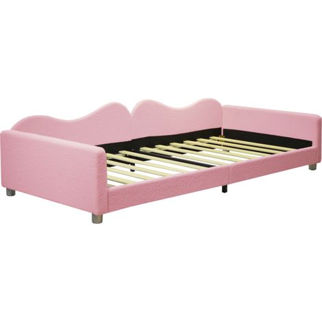 Letto per bambini imbottito 90x200 cm in tessuto teddy rosa con schienale e braccioli (1/5)