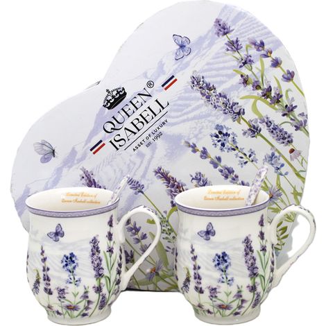 Großes Porzellantassen-Set (350 ml) als Geschenk in einer Box, Lavendel-Kollektion (1/5)