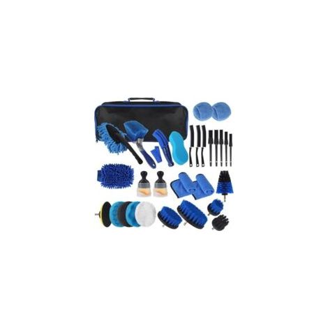 31 Pièces Kit Nettoyage Voiture avec Sac de Transport, Brosse Detailing Auto et Éponges de Polissage, Brosse Nettoyage Voiture,pour Nettoyage des pneus,Sortie d'air Auto Intérieur & Extérieur