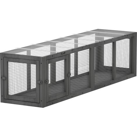 Tunnel pour Chat en Bois Extérieur Parcours de Jeu Modulable 3 Portes 151,5x38,5 cm Chats jusqu'à 10 kg Gris (1/5)
