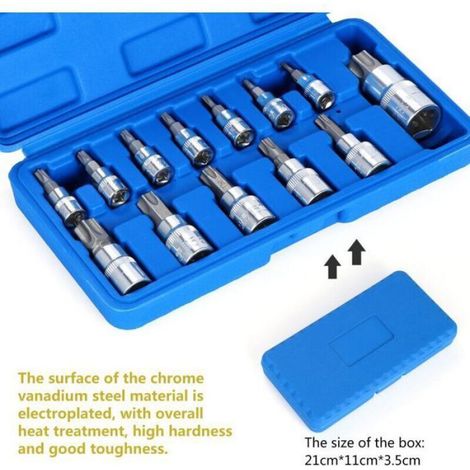 Coffret de 13 douilles Torx – tailles T8 à T70 – drives 1/4″, 3/8″, 1/2″ – acier chrome vanadium (1/5)