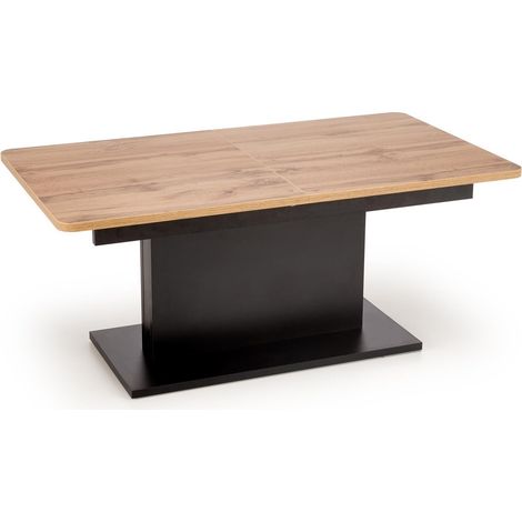 Mesa de centro convertible Houston 1253, Roble wotan + Negro, 56x70x126cm, Diámetro: 0, Aglomerado laminado, Angular