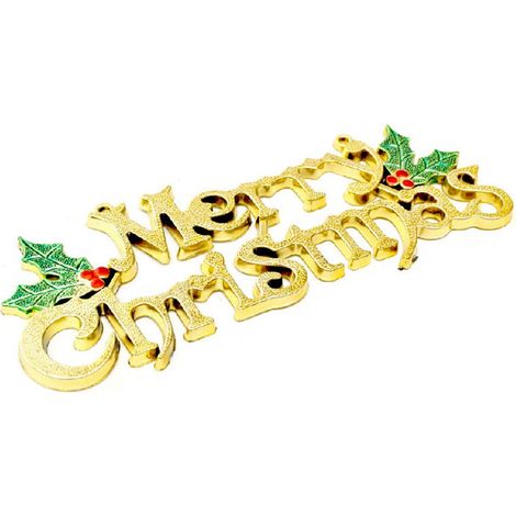 Panneau De Noël - Panneau Lettres Festif Avec Feuilles - Dimensions 50 x 20 cm - Or - Pour Arbre À Noël, Guirlande Ou Décoration Murale - 1 Pièce (1/3)