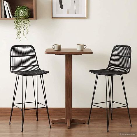 vidaXL Tabouret de bar 2 pcs Noir 44 x 55 x 109 cm Rattan et Acier