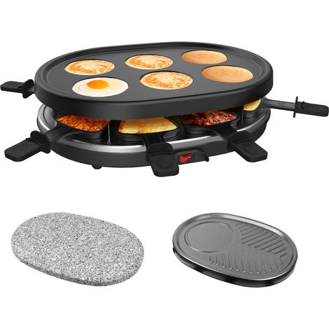 Todeco – Set à raclette 3 en 1 – Grillade en pierre naturelle – Puissance 900W – Dimensions 35,5 x 25,5 x 12,5 cm – Pour 8 personnes