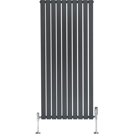 Radiateur Plat à 1 Colonne & Vannes 1600 x 700 mm en Acier Gris Anthracite Chauffage Centrale Moderne Verticale Monté Sur Mur Cuisine Salle de Bain [Brosse de Nettoyage & Supports INCLUSES]