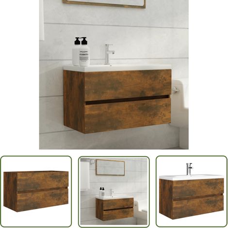 Meuble sous-vasque,Armoire de lavabo,Meuble de rangement Chêne fumé 80x38,5x45 cm Bois d'ingénierie -GB57610 (1/5)