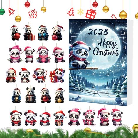 Calendrier de l'Avent en Ornements de Noël Ornement Panda 2D en Acrylique Calendrier De L'Avent 24 Jours 2025 Pour Voiture Arbre De Noël Fenêtre Mur Porte Fête Hivernal (1/5)