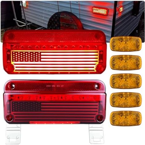 Feux stop arrière LED pour camping-car, remorque, feux stop avec supports de base blancs + 5 feux de position latéraux à double LED ambré (1/5)