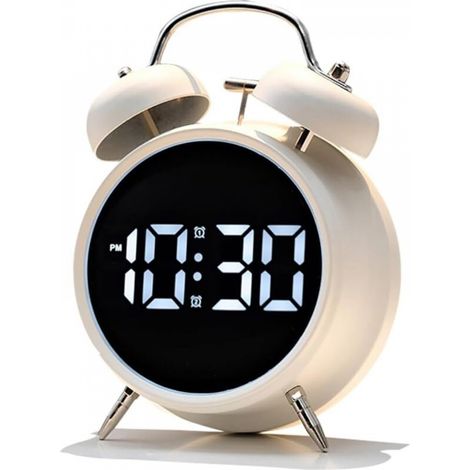 Superbe réveil pour adultes, adolescents, enfants, beau métal vintage, antique avec deux cloches, alimenté par batterie ou par prise, petite horloge numérique de bureau (1/4)