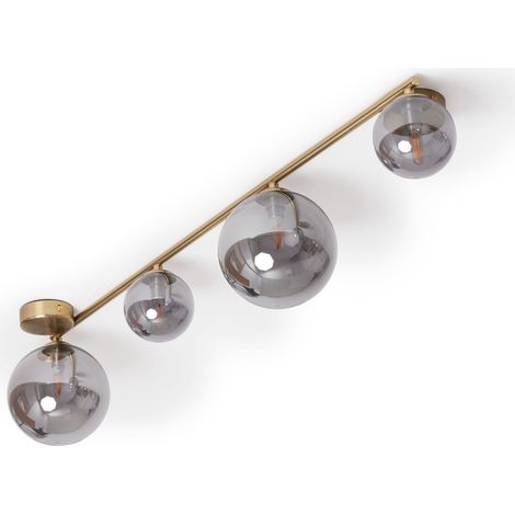 Deckenleuchte aus Metall und Glas Moonlight Brass 4 Spots Rauchgrau