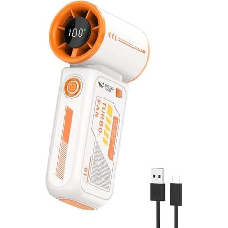 Smiling Shark TF-01 Tragbarer Turbo Handventilator, Turbo-Power 10m/s Hohe Geschwindigkeit Einstellbare (1-100 Stufen) Tragbarer Mini Ventilator [12H Max] mit LED Anzeige für Reisen/Konzerte/Camping (1/5)
