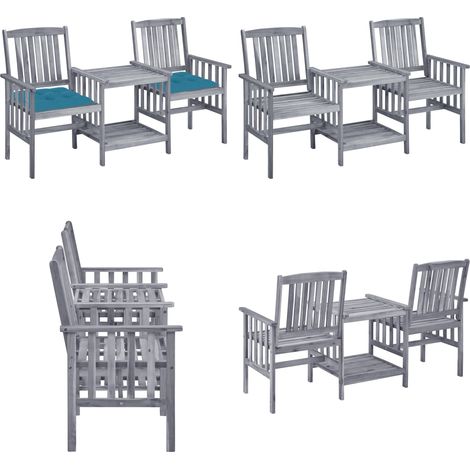 Chaises de jardin avec table à thé et coussins Acacia solide - Table de thé - Chaise de jardin en bois (1/5)