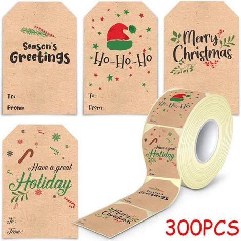 Weihnachtsaufkleber – Festliche Dekoration – 300 Stück – Kraftpapier – Runde Form – 7,5 x 5 cm