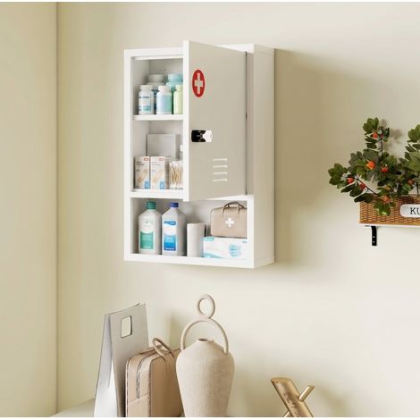 Armadietto medicinali da parete 40 x 15 x 60 cm in acciaio, serratura a codice e chiave, bianco (1/5)