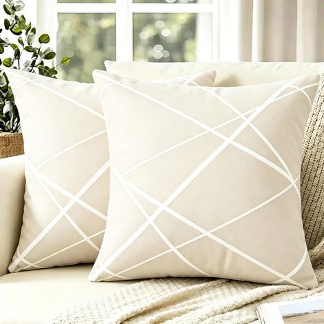 Housse de Coussin Beige 40x40 Velours Housse Coussin Décoratif Canapé Moderne Géométrique Taie d'oreiller Carrée pour Canapé Lit Chambre Salon Décoration Maison Lot de 2 (1/5)